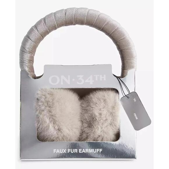 On 34th Women's Faux-Fur Earmuffs Boxed Gift in Silver Gray - Picture 2 of 2